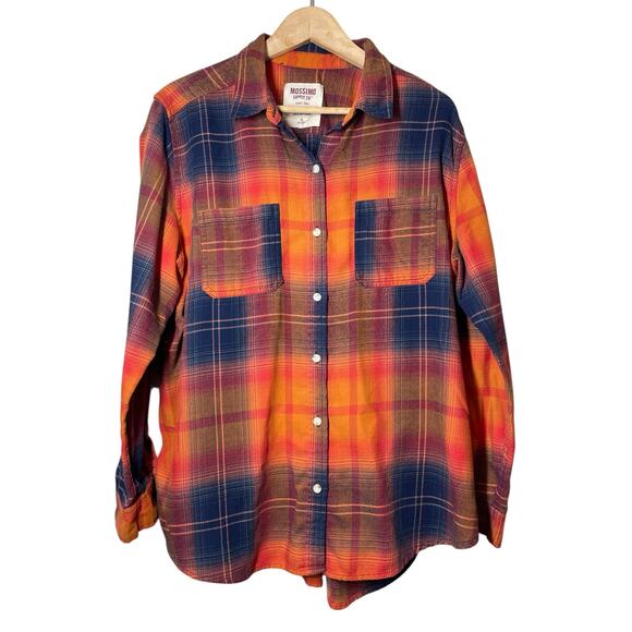 Mossimo Supply Co. Tops - Mossimo Vintage Plaid Shirt Orange Blue Boyfriend Fit Womens XL Flannel